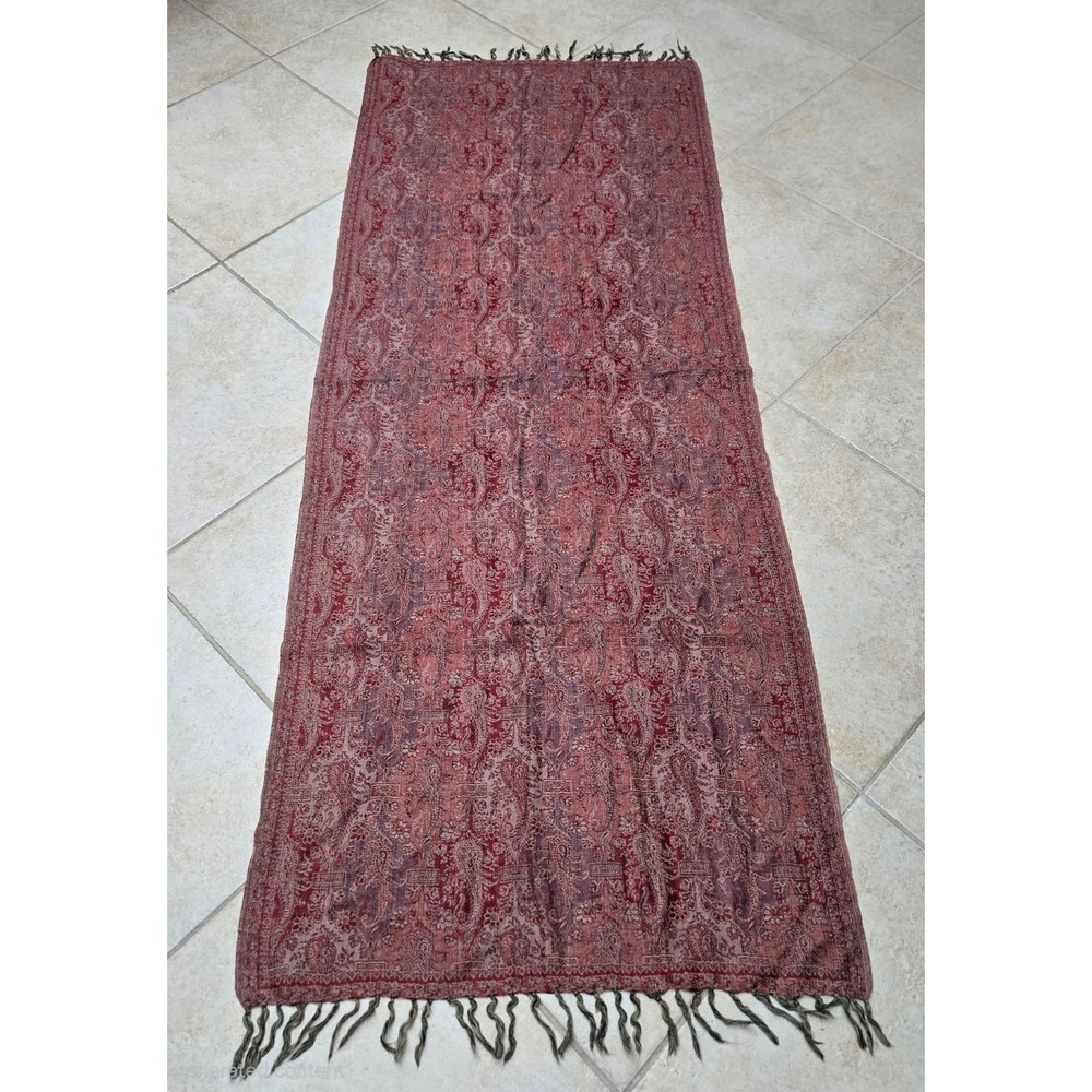 Vintage Rohtexx 100% Wool Red Paisley Pashmina Shawl El Corte Ingles Extra Large - Picture 5 of 11